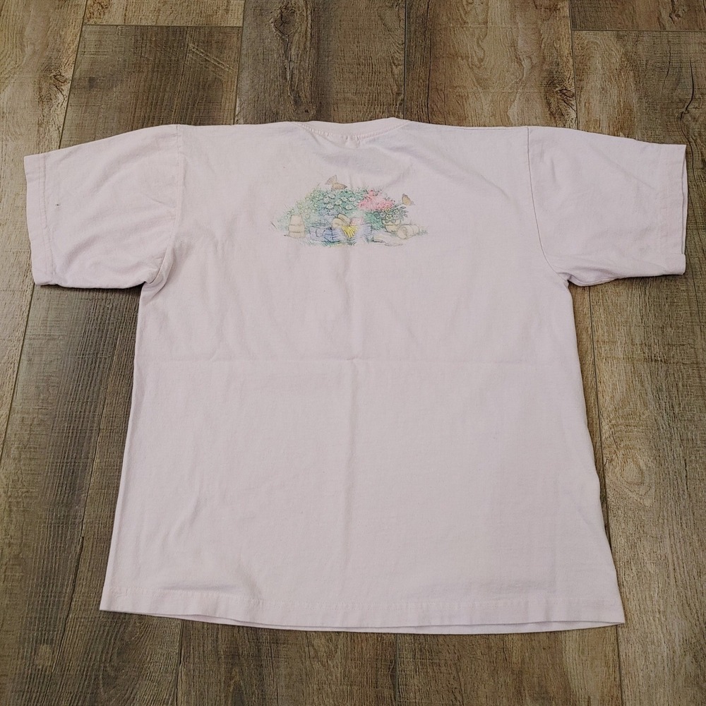 Bobbie Brooks Vintage Garden Graphic T-Shirt Pink Cottagecore Floral Birdhouse L - Picture 3 of 8
